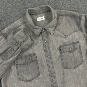 Tecovas Denim Western Shirt Mens XL Gray Pearl Snap Cowboy Rodeo Rancher Jean